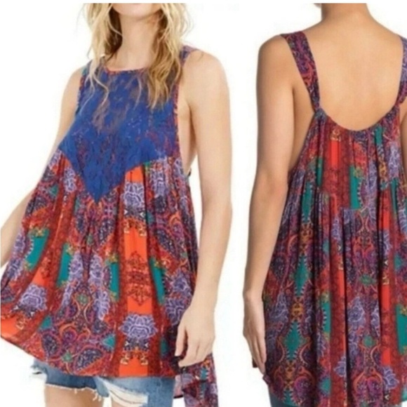 Free people Women's Count Me in Trapeze Tank Top, Blue Size S - Picture 2 of 5